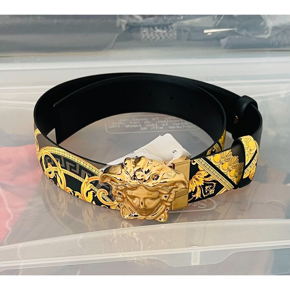 $895 NWT Versace Men's Black Baracco Medusa Reversible Leather Belt Size 34